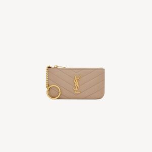 Yves Saint Laurent Beige Key & Card Holder with Gold Accents